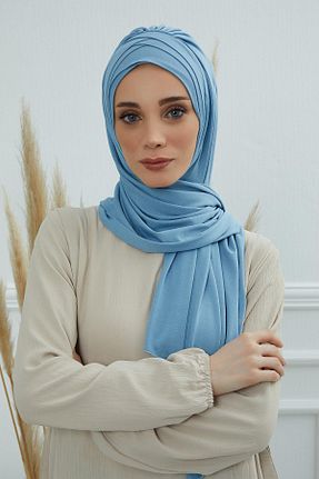 شال آبی زنانه پنبه ای Aisha