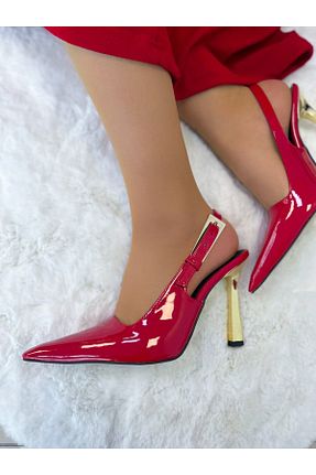 کفش پاشنه بلند کلاسیک قرمز زنانه چرم مصنوعی EVASAMLİSHOESBAG - کد 867640825