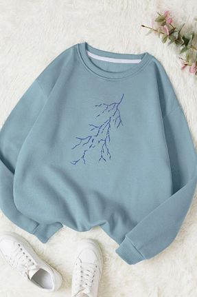 سوئیشرت آبی زنانه چاپی Moda Glo - کد 867714484