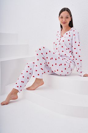 ست لباس راحتی سفید زنانه چاپی Arvin Pijama - کد 867448141