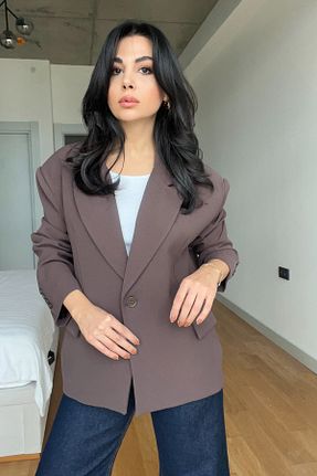 کت قهوه ای زنانه اورسایز Seda Yalçın Atelier - کد 867980124