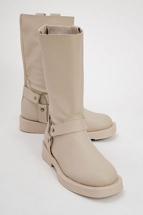 بوت / نیم بوت بژ زنانه چرم مصنوعی luvishoes - کد 868035853