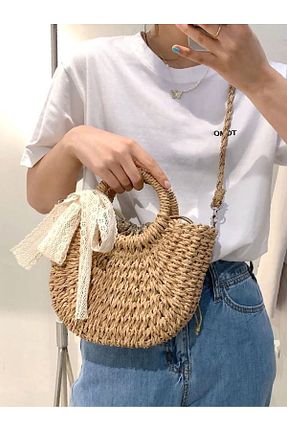 کیف دوشی خاکی زنانه حصیر WOMANBAG - کد 844278297