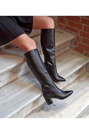 بوت / نیم بوت مشکی زنانه چرم مصنوعی Genel Markalar - کد 801713873