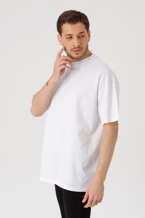 تی شرت سفید مردانه اورسایز پنبه (نخی) یقه گرد طراحی کد 89771241