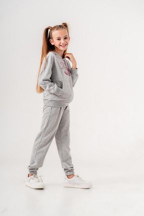 ست بالاتنه و پائین تنه طوسی بچه گانه بافت Mışıl Kids - کد 850101916