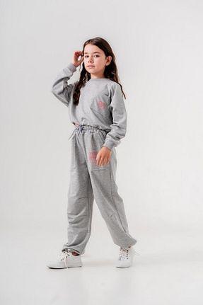 ست بالاتنه و پائین تنه طوسی بچه گانه بافت Mışıl Kids - کد 850100106