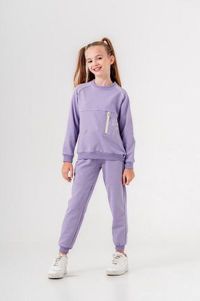 ست بالاتنه و پائین تنه بنفش بچه گانه بافت Mışıl Kids - کد 849922869