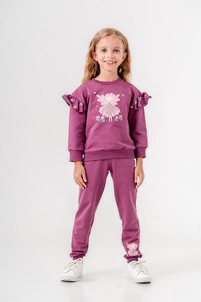 ست بالاتنه و پائین تنه صورتی بچه گانه بافت Mışıl Kids - کد 850102207