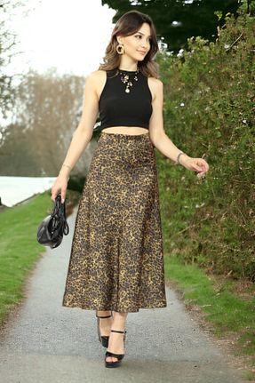 دامن قهوه ای زنانه ساتن FaBe Fashion - کد 635714765