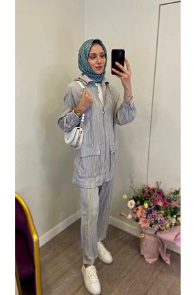 ست بالاتنه و پائین تنه حجاب طوسی زنانه گشاد Levidor - کد 868639300