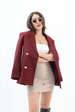 کت بلیزر زرشکی زنانه پلی استر VAPUR TEKSTİL - کد 869585327