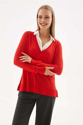 پلیور قرمز زنانه رگولار Fashion Friends - کد 868874046