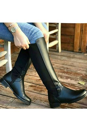 چکمه مشکی زنانه چرم مصنوعی moss moda - کد 64884311