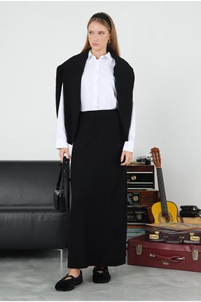 دامن مشکی زنانه تریکو HEQA - کد 868914656