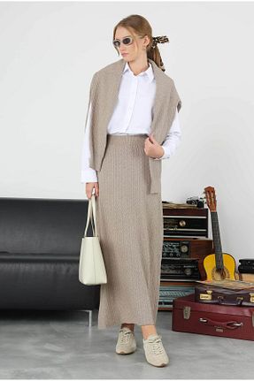 دامن قهوه ای زنانه تریکو HEQA - کد 868914657