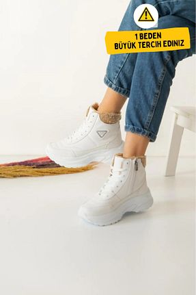 بوت / نیم بوت سفید زنانه چرم مصنوعی Zerenyus - کد 868995202
