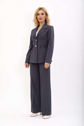 کت و شلوار طوسی زنانه یقه کتی ÖNDER ÖZSOY - کد 869048088