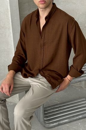 پیراهن قهوه ای مردانه اورسایز HYMAN - کد 849034318