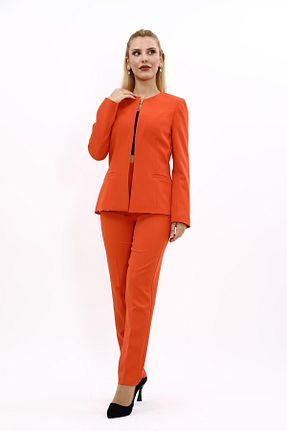 کت و شلوار نارنجی زنانه یقه کتی ÖNDER ÖZSOY - کد 757762114