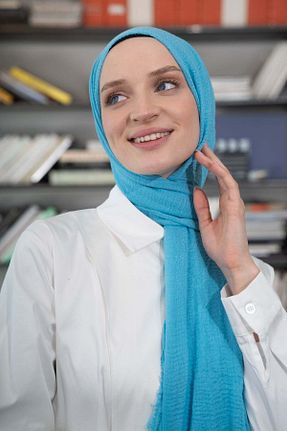 شال فیروزه ای زنانه پنبه ای A/F fezah prive - کد 869053046
