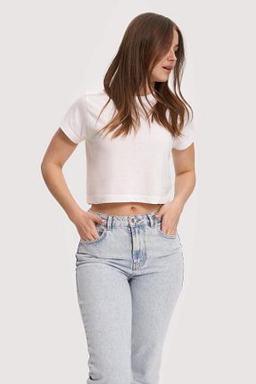 تیشرت سفید زنانه کراپ Butik - کد 869068572