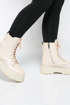 بوت / نیم بوت بژ زنانه چرم مصنوعی Shoes Time - کد 869088409