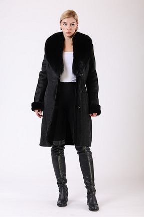 پالتو پشمی مشکی زنانه رگولار Leather Club - کد 869654229
