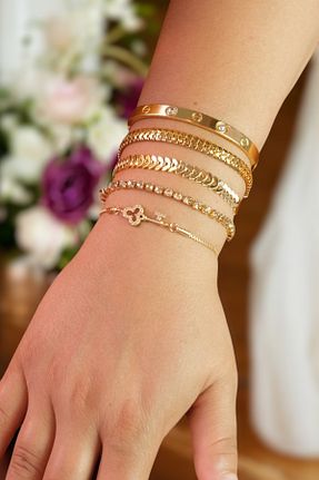 دستبند استیل (فولاد) طلائی زنانه استیل (فولاد) TAKIPORT - کد 869130914