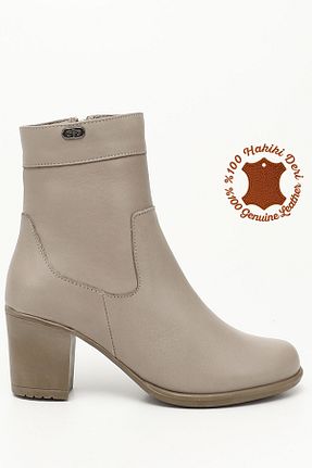 بوت / نیم بوت بژ زنانه چرم خالص GÖNDERİ(R) - کد 869156737