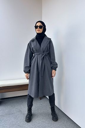 پالتو پشمی حجاب طوسی زنانه Jile Tarzım Tuba - کد 869186887