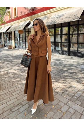 دامن قهوه ای زنانه پارچه MALDİA SHOP - کد 869204661