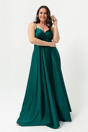 لباس مجلسی سایز بزرگ سبز زنانه دو سینه Lafaba - کد 642509111
