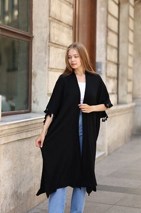 پانچو مشکی زنانه اکریلیک CNR TEKSTİL - کد 90738349