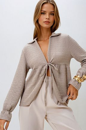 بلوز بژ زنانه ساده VAGGON - کد 869308369