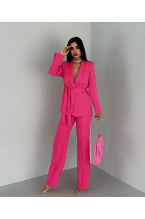 کت و شلوار صورتی زنانه یقه کتی pembekurdelem - کد 737994273