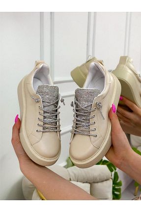 کفش اسنیکر بژ زنانه بند دار ERVANIN BUTİĞİ - کد 697396866