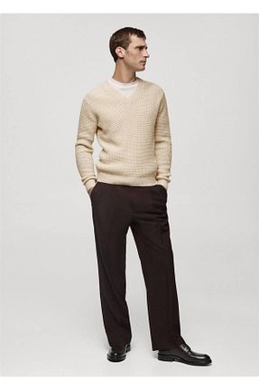 شلوار قهوه ای مردانه پلی استر MANGO Man - کد 869322809