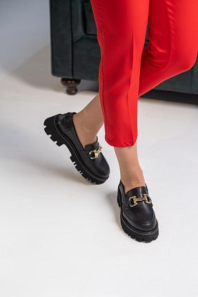 کفش لوفر مشکی زنانه چرم خالص FS KOMBİN COLLECTİON - کد 900935099