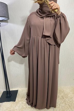 کلاه و ابایا قهوه ای زنانه پنبه پلی استر ARKARLİN - کد 869393575