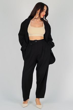 شلوار مشکی زنانه کتان FACETTE - کد 832663393