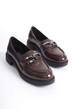 کفش آکسفورد قهوه ای زنانه چرم لاکی öz se shoes - کد 869393537