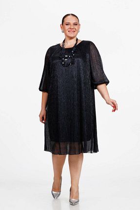 لباس سایز بزرگ سرمه ای زنانه پارچه Gemko - کد 869380887