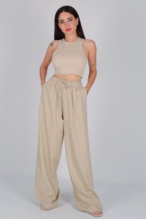 شلوار بژ زنانه کتان FACETTE - کد 837141162