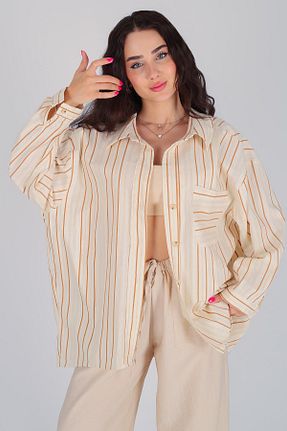پیراهن قهوه ای زنانه اورسایز FACETTE - کد 835633766