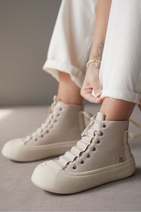 بوت / نیم بوت بژ زنانه چرم مصنوعی Lizzu - کد 869557013