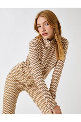 تیشرت بژ زنانه یقه ایستاده Koton - کد 363981083