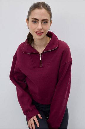 سوئیشرت زرشکی زنانه ساده TUBİA - کد 735009801