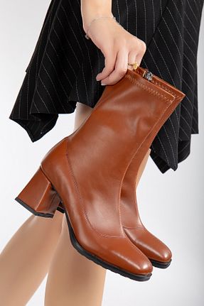 بوت / نیم بوت قهوه ای زنانه چرم مصنوعی Reyonda ayakkabı - کد 864974883