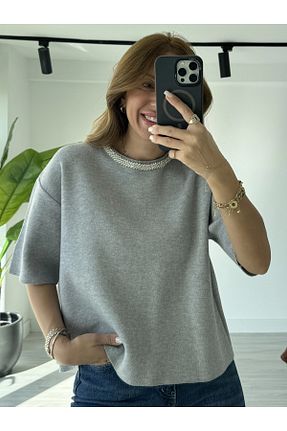 پلیور طوسی زنانه رگولار KÜBRA SÖYLEMEZ BOUTİQUE - کد 869594143
